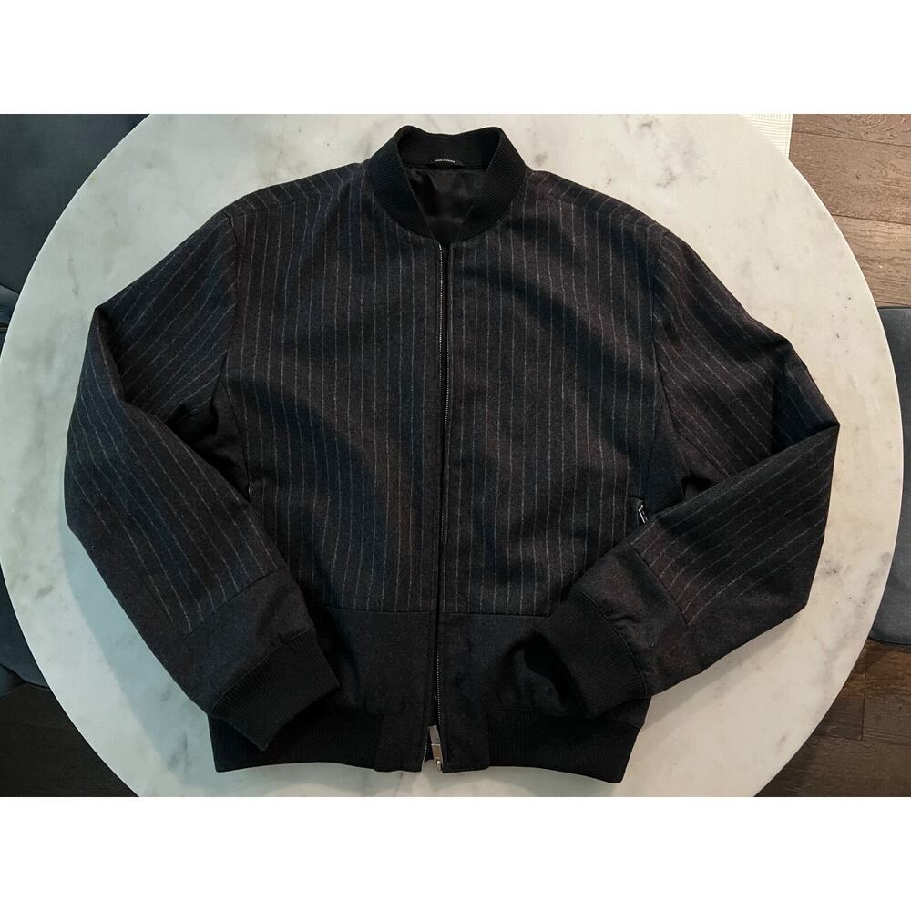 $5050 Hermes "Blouson Bord Cote" Wool Bomber Jacket Grey Pinstripe Men Size IT50